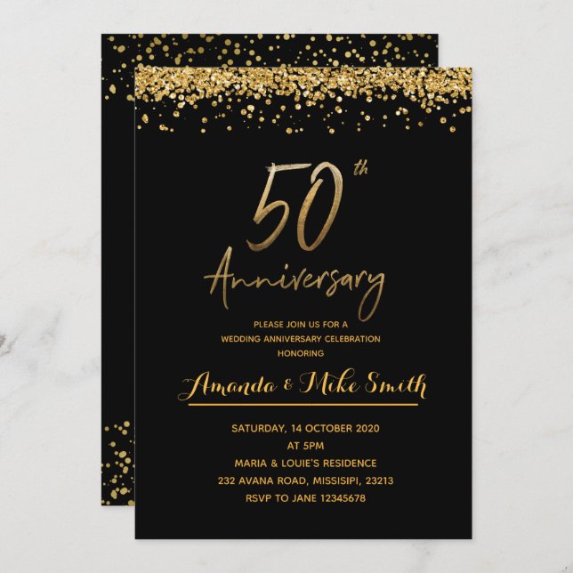 Elegantes Gold 50. Hochzeitstag Party Einladung (Vorne/Hinten)