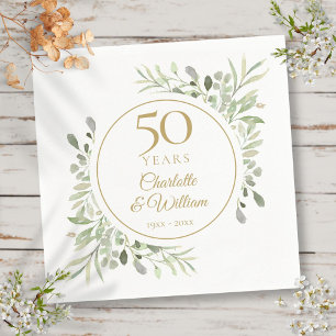 Elegantes Gold 50. Jubiläums-Aquarell-Grün Serviette
