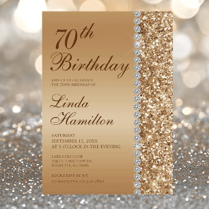 Elegantes Gold 70. Geburtstag Foto Einladung