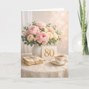 Elegantes Gold „80“ Florales Teeparty 80. Geburtst Karte