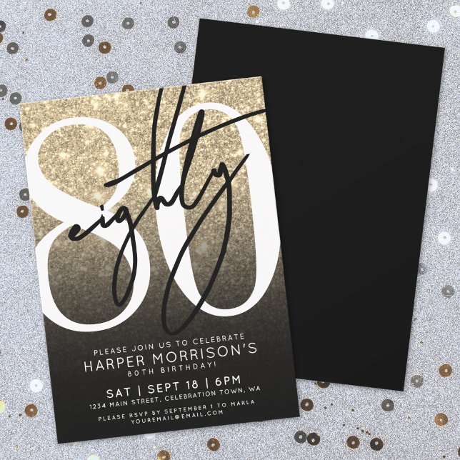 Elegantes Gold 80. Geburtstag Einladung (Elegant Gold 80th Birthday Invitation)