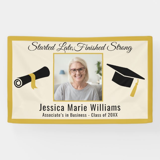 Elegantes Gold Adult Abschluss 2025 Quote Foto Banner (Horizontal)