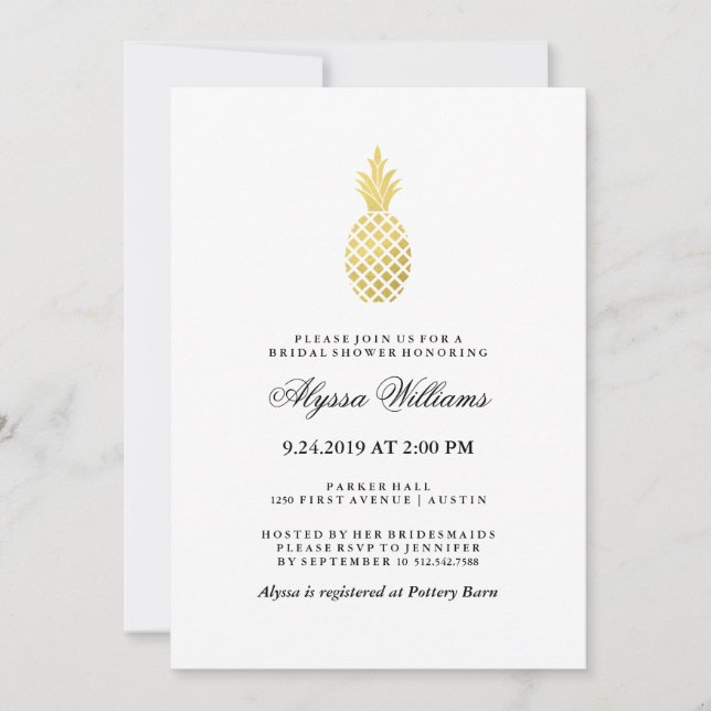 Elegantes Gold Ananas Brautparty Einladung (Vorderseite)