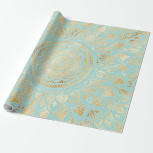 Elegantes Gold Aquamarines Mandala Geschenkpapier