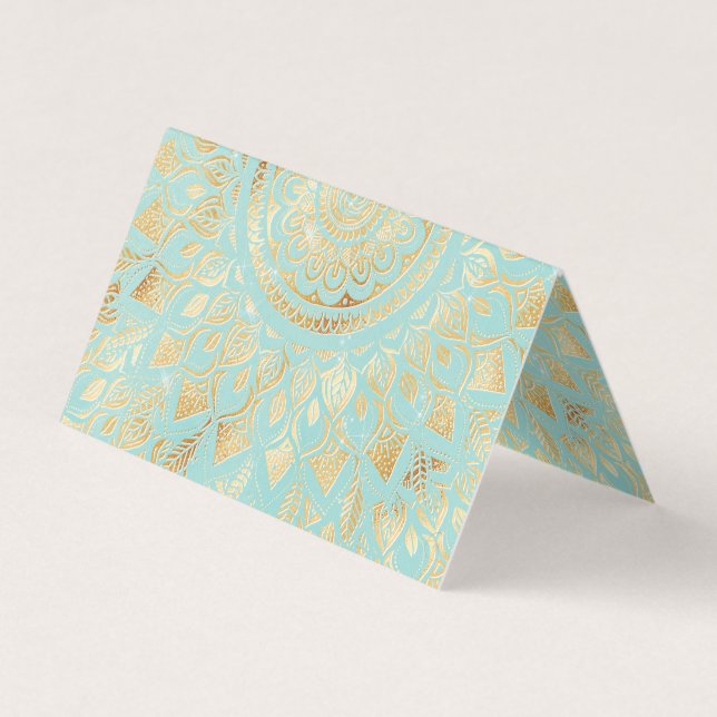 Elegantes Gold Aquamarines Mandala Visitenkarten (Vorderseite)