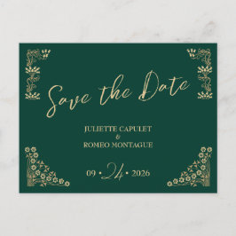 Elegantes Gold Art Deco auf Grün Save the Date Postkarte