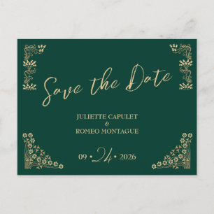 Elegantes Gold Art Deco auf Grün Save the Date Postkarte