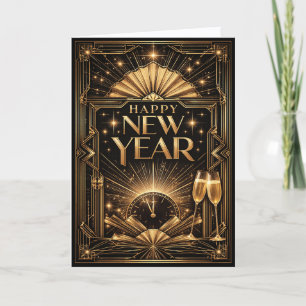 Elegantes Gold Art Deco Frohes Neues Jahr Feiertagskarte