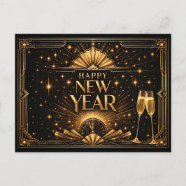 Elegantes Gold Art Deco Frohes Neues Jahr Feiertagspostkarte