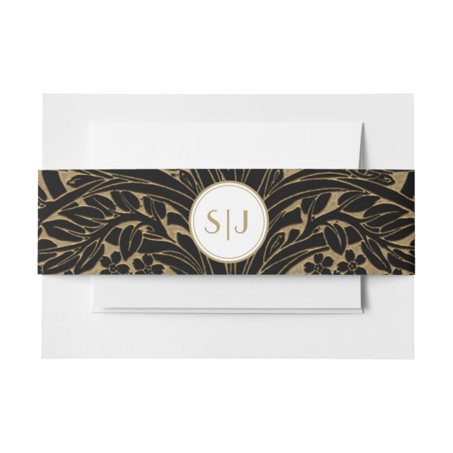 Elegantes Gold auf Black Initialed Wedding Einladungsbanderole (Vorderseite Beispiel)