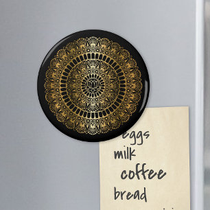 Elegantes Gold auf Black Lotus Henna Mandala Magnet