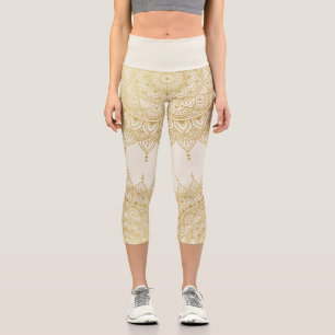Elegantes Gold auf Cream Floral Henna Mandala Capri Leggings