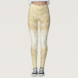 Elegantes Gold auf Cream Floral Henna Mandala Legg Leggings