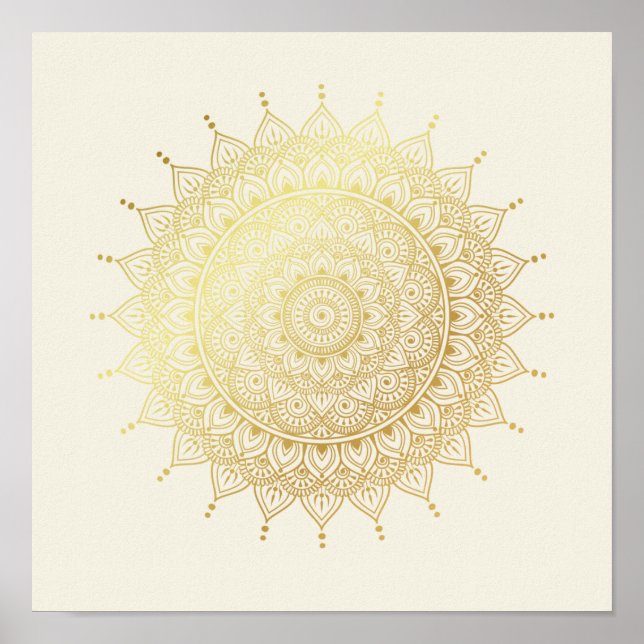 Elegantes Gold auf Cream Floral Henna Mandala Poster (Vorne)