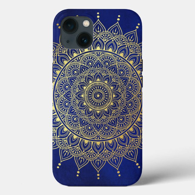 Elegantes Gold auf Deep Blue Floral Henna Mandala Case-Mate iPhone Hülle (Rückseite)