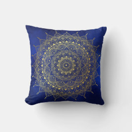 Elegantes Gold auf Deep Blue Floral Henna Mandala Kissen