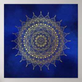 Elegantes Gold auf Deep Blue Floral Henna Mandala  Poster