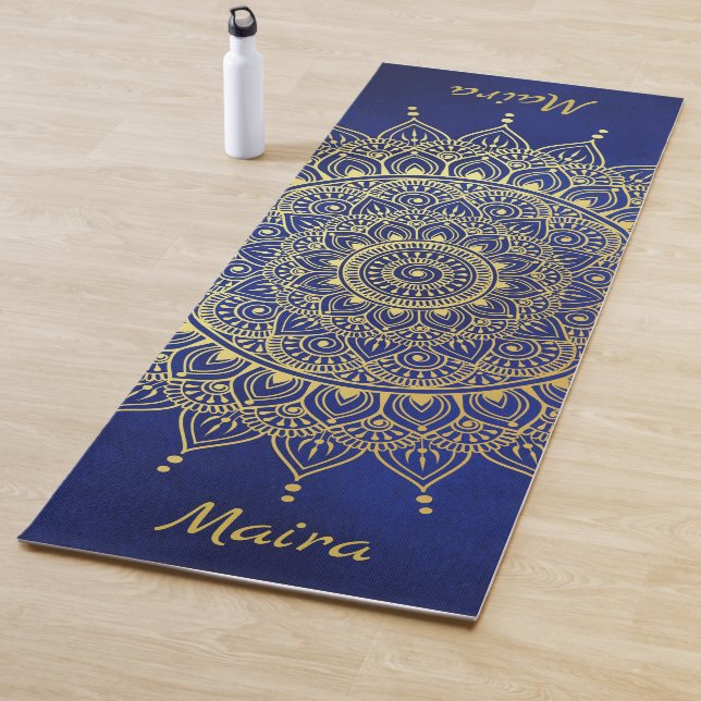 Elegantes Gold auf Deep Blue Floral Henna Mandala Yogamatte (Beispiel)