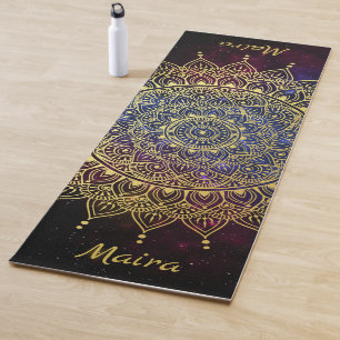 Elegantes Gold auf Dunkelnebel Flora Henna Mandala Yogamatte