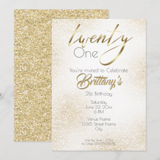 Elegantes Gold auf Gold Glitzer und Kalligrafie 21 Einladung