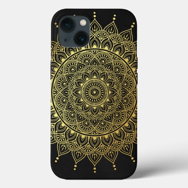 Elegantes Gold auf sanften schwarzen Flora Henna M Case-Mate iPhone Hülle (Rückseite)