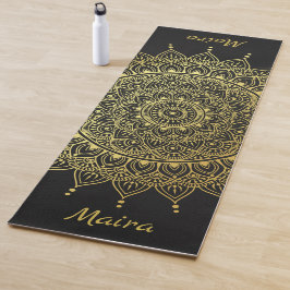Elegantes Gold auf sanften schwarzen Flora Henna M Yogamatte