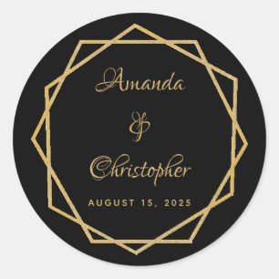 Elegantes Gold auf Schwarz Moderne geometrische Ho Runder Aufkleber