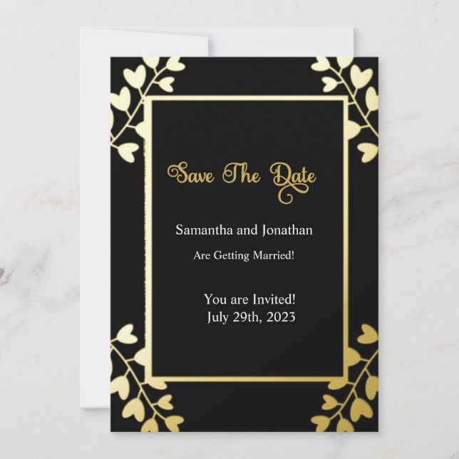 Elegantes Gold auf Schwarz-Save the Date-Karte Einladung (Vorderseite)