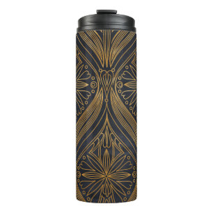 Elegantes Gold auf schwarzem Damast-Muster Thermosbecher