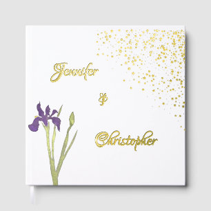 Elegantes Gold & Bale Lila Wasserfarben Iris Hochz Gästebuch
