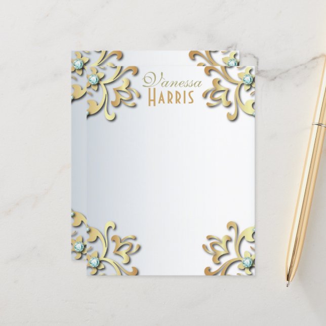 Elegantes Gold Baroque Filigree Border Paper (Vorderseite/Rückseite Beispiel)