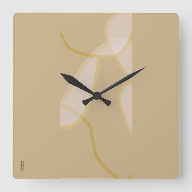 Elegantes Gold Beige Abstraktes Blumenmuster Quadratische Wanduhr (Vorderseite)