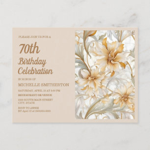Elegantes Gold-Beige-Blumen-70. Geburtstag Einladungspostkarte