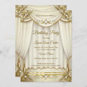 Elegantes Gold Beige Cream Pearl Drapes Party Einladung