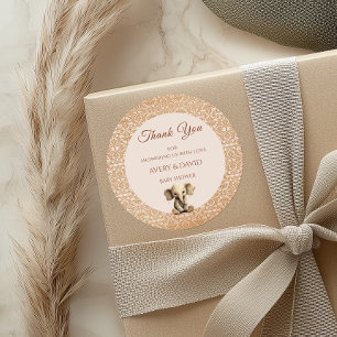 Elegantes Gold-Beige-Elefanten-Babyshower Klassike Runder Aufkleber