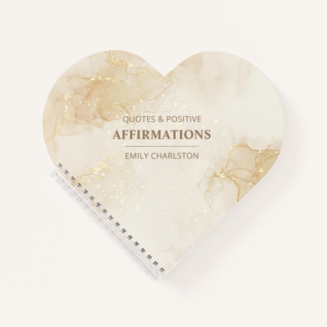 Elegantes Gold Beige Wasserfarben Herzform Spirale Notizbuch (Vorderseite)