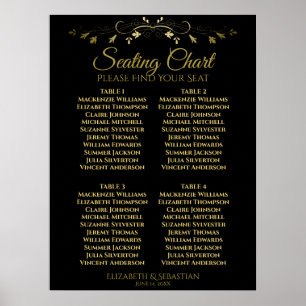 Elegantes Gold & Black 4 Table Seating Chart Poster
