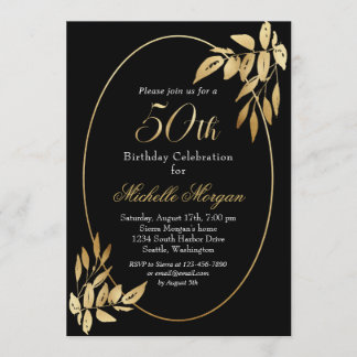 Elegantes Gold Black 50. Geburtstagsfeier Einladung