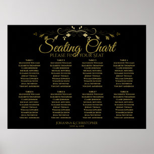 Elegantes Gold & Black 8 Table Wedding Chart Poster