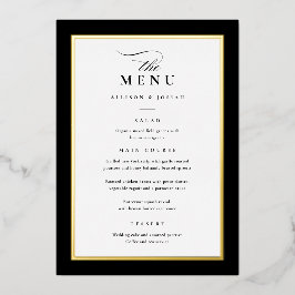 Elegantes Gold Black and White Wedding Foil Menus Folieneinladung