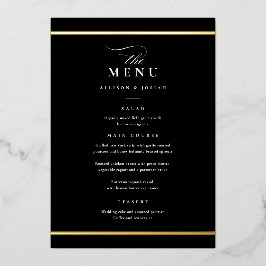 Elegantes Gold Black and White Wedding Foil Menus Folieneinladung