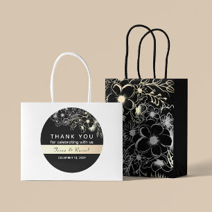 Elegantes Gold Black and White Wedding Vielen Dank Runder Aufkleber