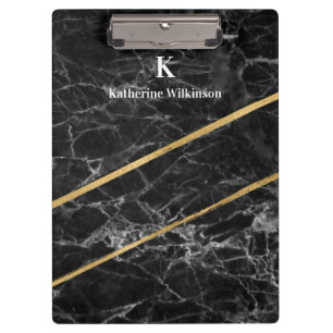 Elegantes Gold Black Marble Gold Monogramm Klemmbrett
