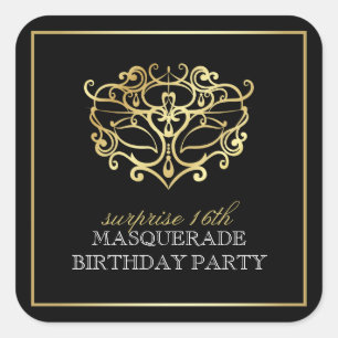 Elegantes Gold & Black Masquerade Party Quadratischer Aufkleber