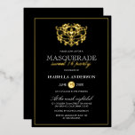 Elegantes Gold & Black Masquerade Sweet 16 Party Folieneinladung<br><div class="desc">Elegante Gold & Black Masquerade Sweet 16 Party Foil Einladungen von Eugene_Designs.</div>