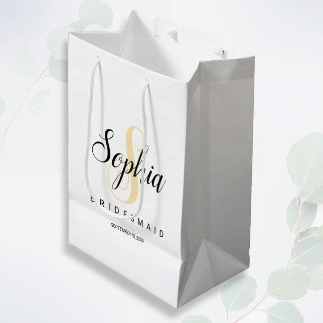 Elegantes Gold & Black Personalisiert Bridesmaid H Mittlere Geschenktüte (Von Creator hochgeladen)