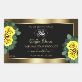 Elegantes Gold Black Product Label Gelbe Rosen Log Rechteckiger Aufkleber