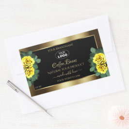 Elegantes Gold Black Product Label Gelbe Rosen Log Rechteckiger Aufkleber