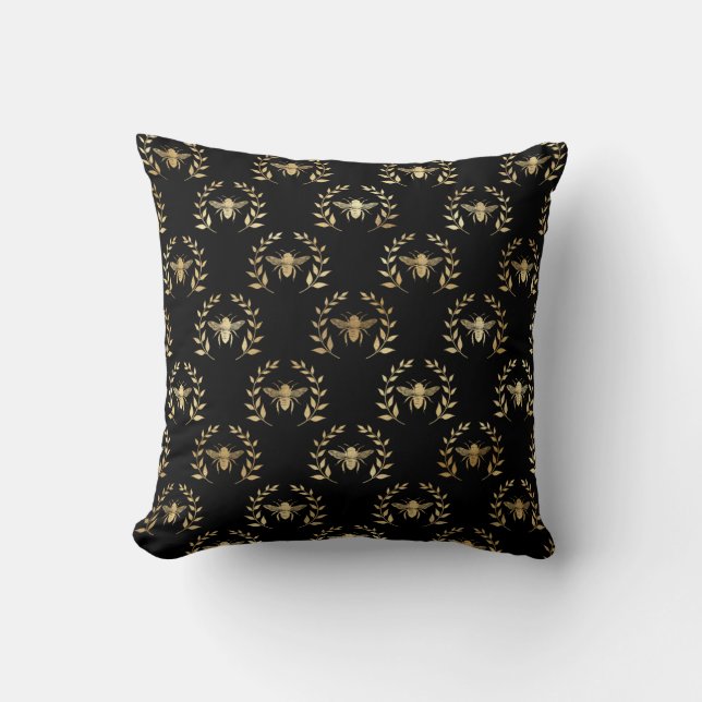 Elegantes Gold & Black Queen Bee Throw Kissen (Vorderseite)