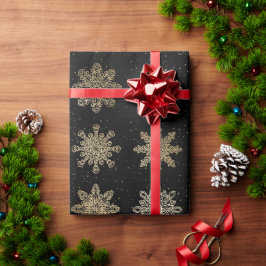 Elegantes Gold & Black Snowflake Weihnachtsmuster Geschenkpapier